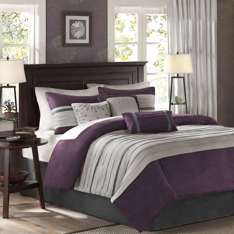 King Purple and Gray Faux Suede Comforter Set