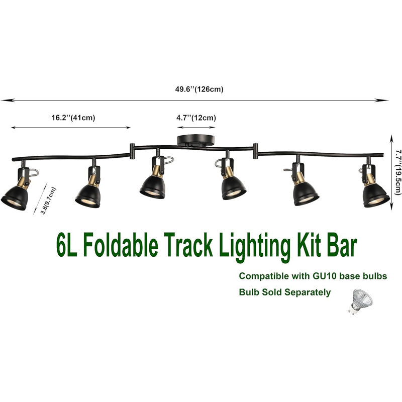 6 Light Foldable Track Lighting Kit Matt Black Brass Finish Adjustable With Moden Ceiling Flush Mount Spotlight