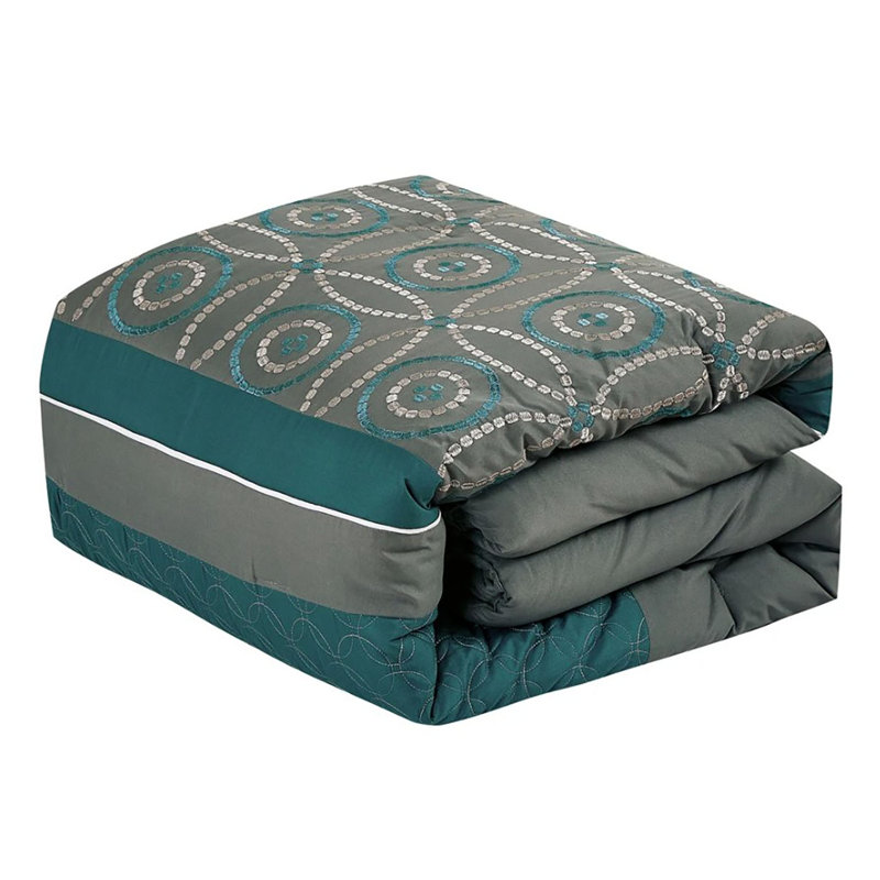 Ensemble d'édredon 7 pièces brodé gris et gris, Édredon grand et 6 pièces supplémentaires