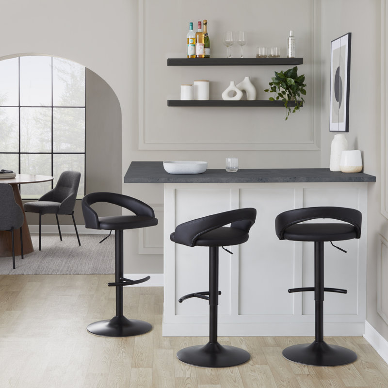 Tabouret de bar Laurenzio, Similicuir noir, Noir, Ensemble de 3