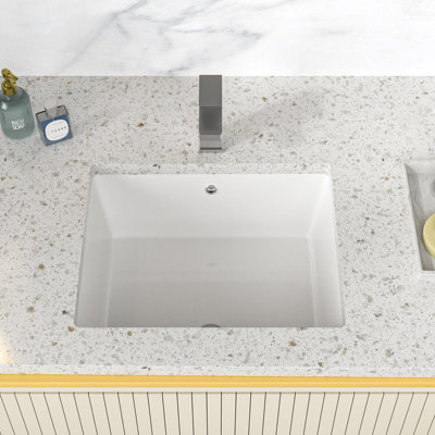 20 x 16 inch Rectangular Modern White Ceramic Undermount Bathroom Sink Art Basin with Overflow