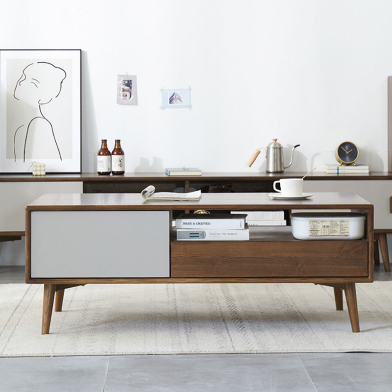 Table basse en bois de frêne massif, H 17,7 po x L 39,4 po x l 19,7 po, Noyer foncé