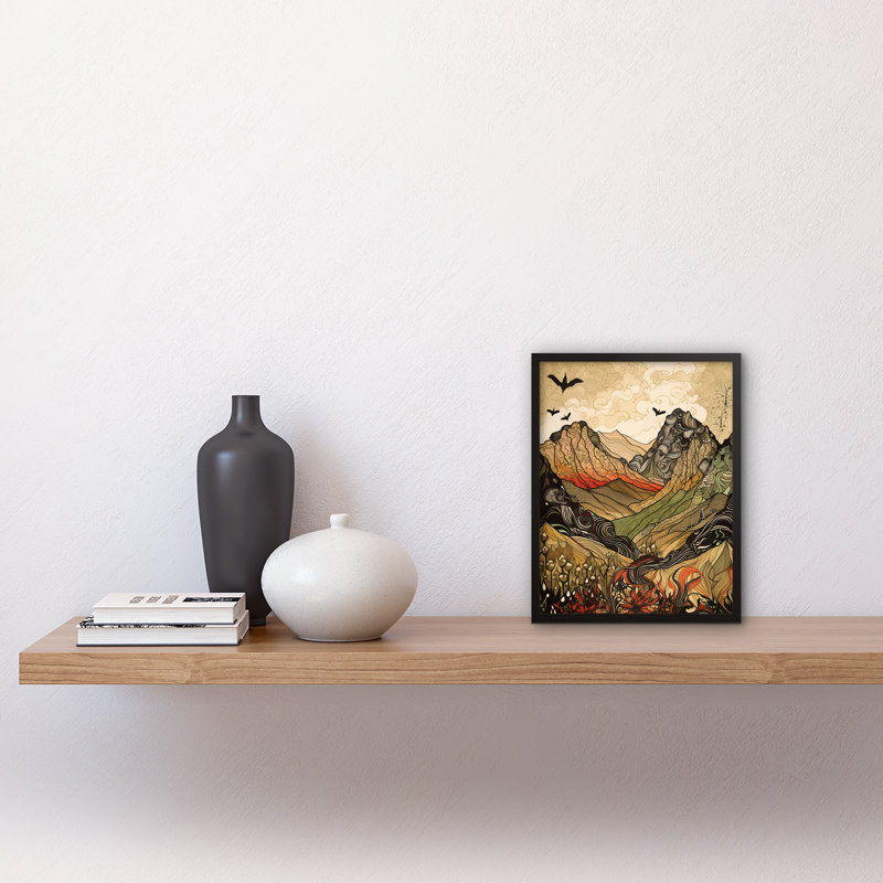 Aaronjit Mountain Landscape Multicoloured Pattern Linocut - Single Picture Frame Print