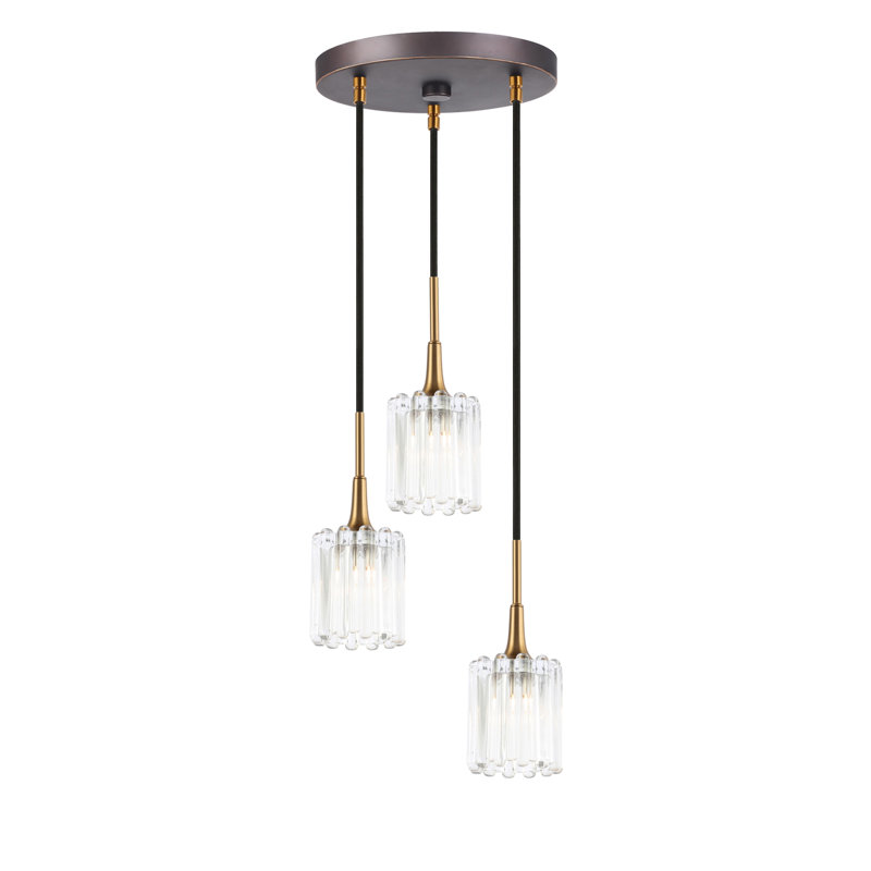 Luminaire suspendu cylindrique en grappe à 3 lumières Massa, Laiton / Bronze, Halogène