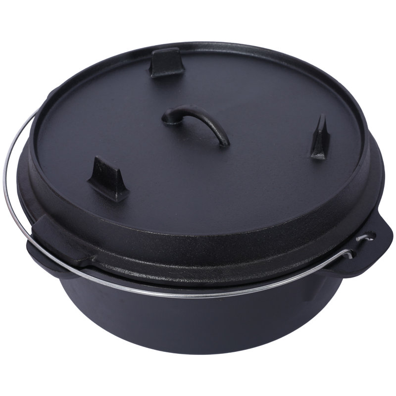 Cocotte en fonte pré-assaisonnée avec couvercle pour poêle et support à casseroles, fer à repasser 15,3 x 17 x 7,8 po, 1 pièce, noir, 12 pintes