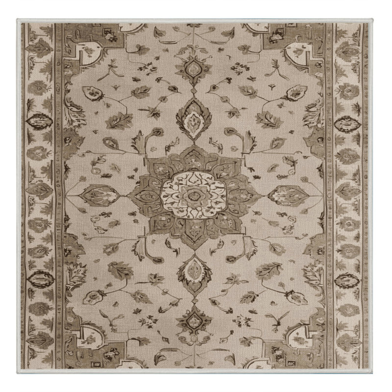 Tapis beige Tabriz lavable à la machine, Carré 8 pi