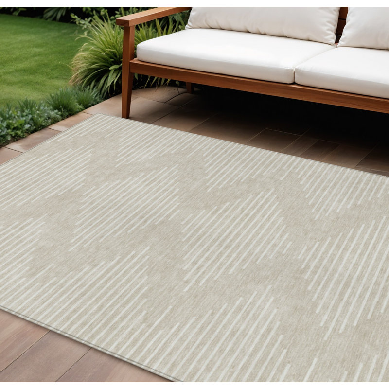 Tapis intérieur / extérieur géométrique lavable beige et ivoire 9 pi x 12 pi