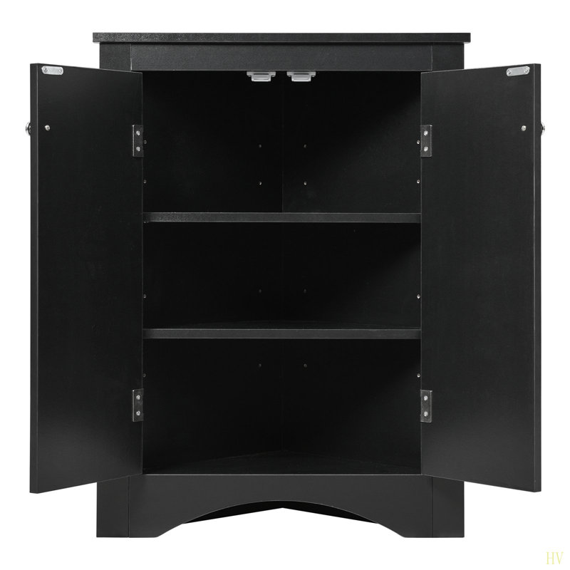 Triangle Bathroom Storage Cabinet With Adjustable Shelves, Freestanding Floor Cabinet For Home Kitchen, Black