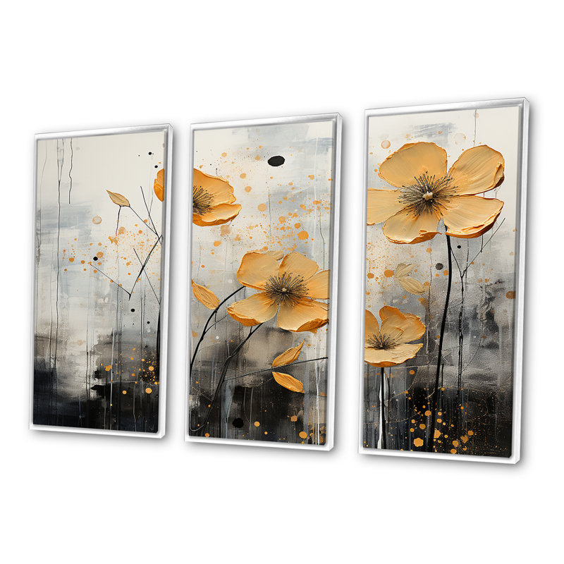 Buttercups Are intégré dans un mélange - ensemble d'art mural en toile Buttercups, Cadre flottant blanc