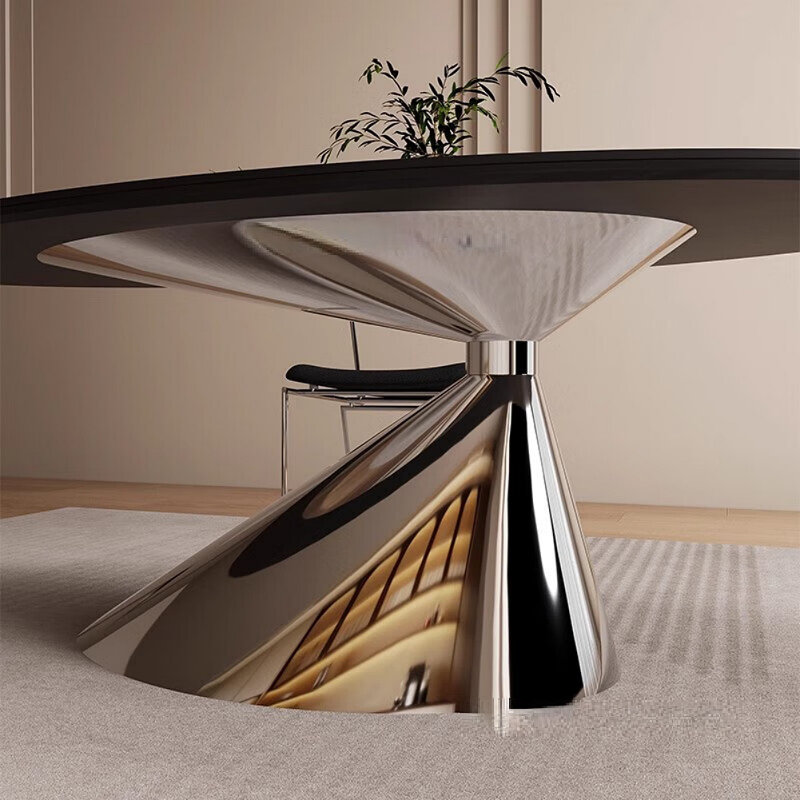 Table de salle à manger ovale moderne et luxueuse, Argent argent, Blanc