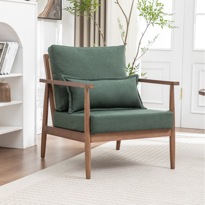Rayn Solid Wood Upholstered Armchair, Green