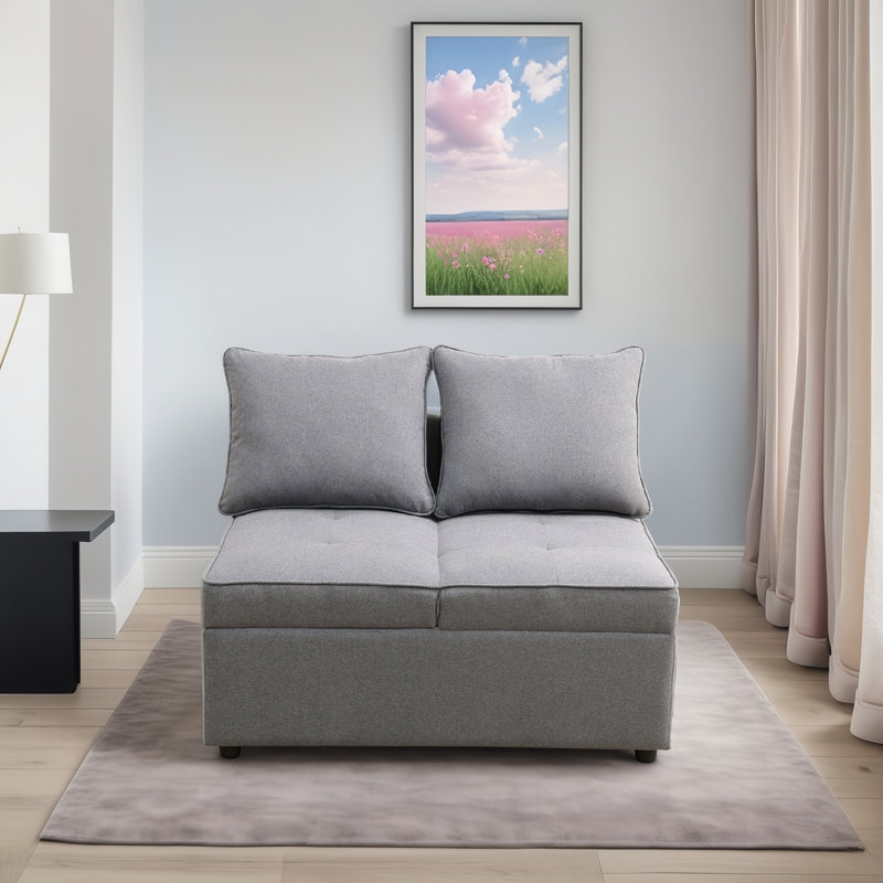 Clevette Convertible Storage Sofa with Adjustable Seat Cushions - Dual Function Single/Double Sofa in Elegant Linen Fabric for Small Spaces