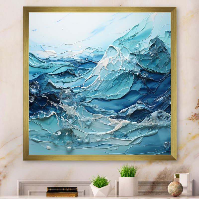 «Blue and White Glacier Charm I», reproduction sur toile, Cadre doré simple, H 30 po x l 30 po x P 1 po