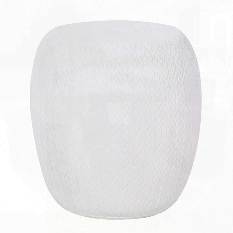 Charming Tapered Barrel Side Table with Braided Pattern, Lightweight Concrete Construction for Outdoor and Indoor Use