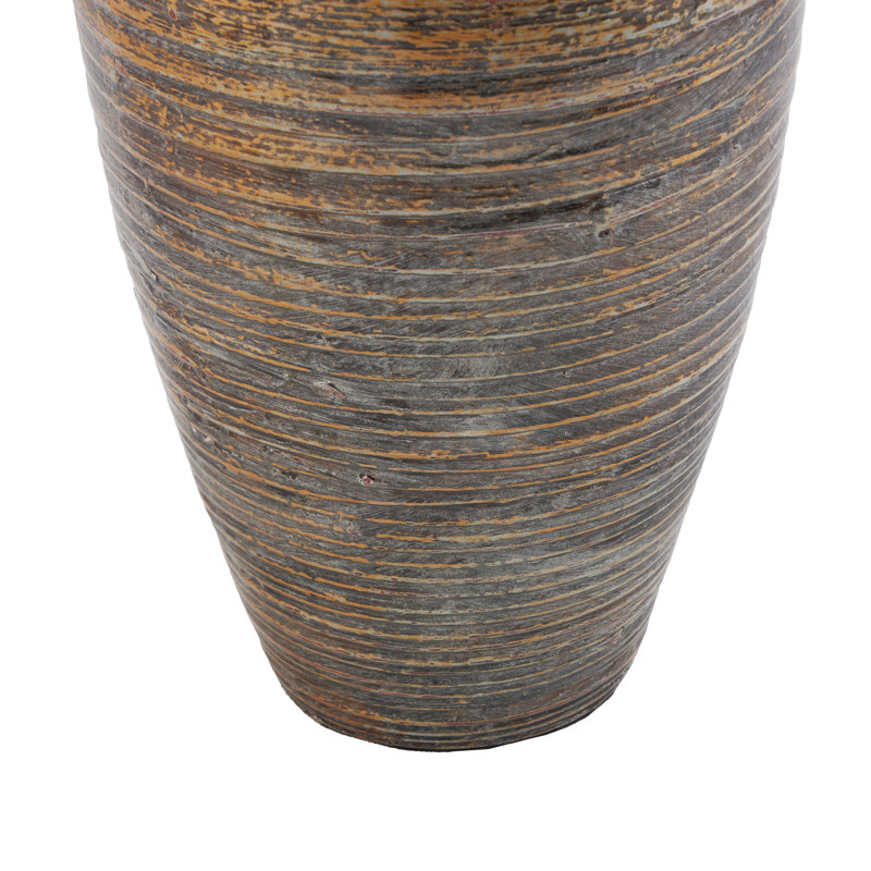 Alexander Bamboo Wood Textured Brown Decorative Vase with Lacquer