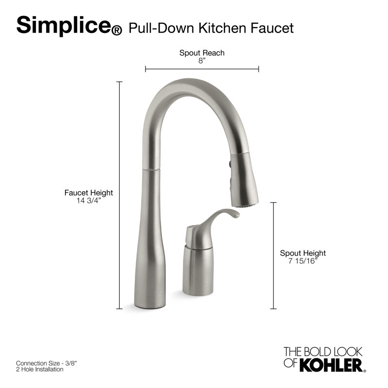 Simplice Pull-down Bar Sink Faucet with Three-function Sprayhead, Vibrant Stainless