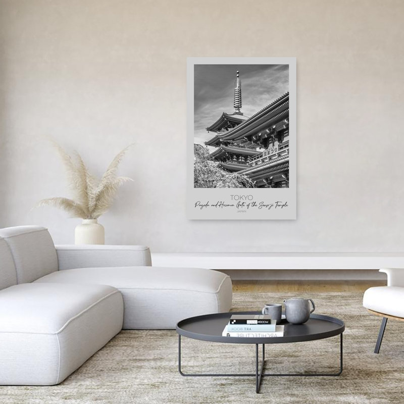 In Focus: Tokyo Pagoda And Hozomon Gate Of The Senso-Ji Temple Abstract Contemporary Cherry Tree Architecture City Wall Art Print 1 Piece Wrapped Canvas Wall Art