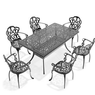 7 meubles de patio en fonte d'aluminium avec coussins - noirs, protégés et ergonomiques pour l'ameublement noir d'extérieur 7 pièces, utilisation