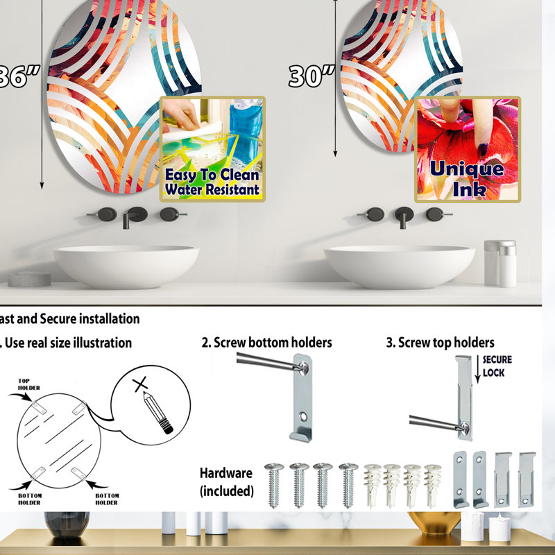Artistique aux couleurs pastel, expression abstraite - miroir décoratif ventilateur ovale, L 20 po x H 30 po