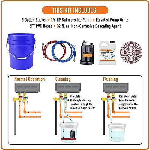 DrainX Tankless Water Heater Flush Kit Bucket, Pump Hoses