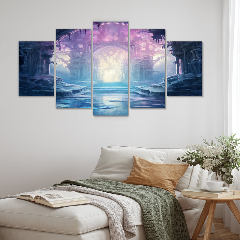 Sverre - Toile d'art abstrait paysage mural 5 pièces, H 32 po x l 60 po