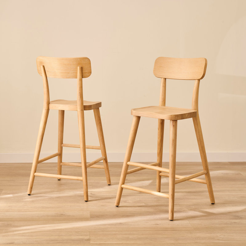 Counter Stool with Solid Wood Frame, Whitewash 