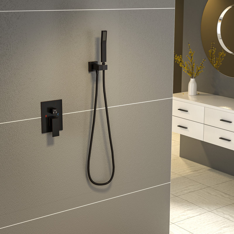 12" Pressure Balanced Ceiling Mount Rain Shower Head Shower System with Handheld Spray, Rough-in Valve and Trim Kit