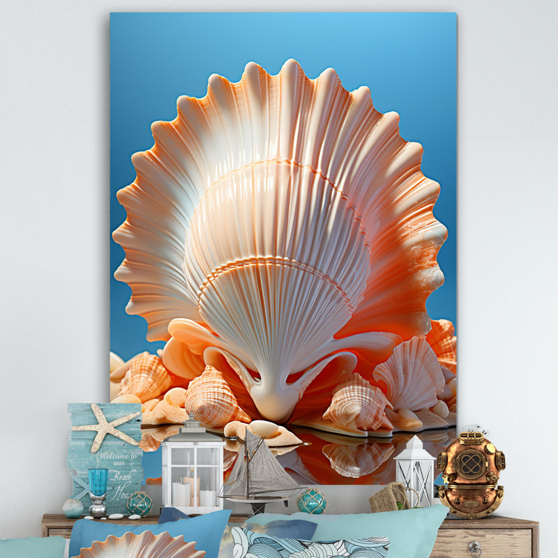 Coquilles opulentes symboliques sur toile, H 20 po x l 12 po, Cadre photo argenté