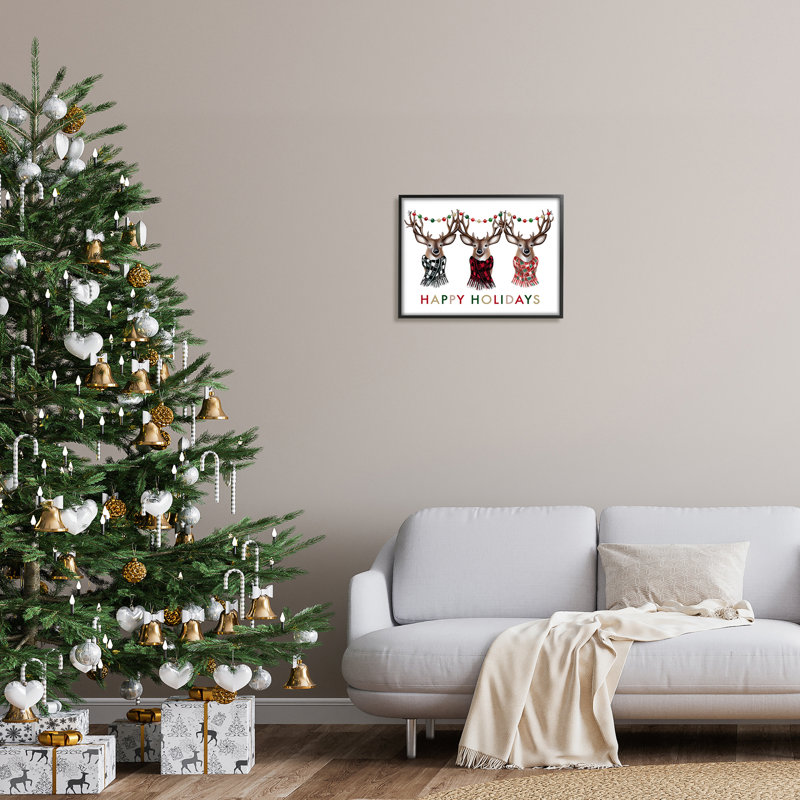 Joyeuses Fêtes Noël, H 16 po x l 20 po x P 1,5 po, Giclée encadrée noir minuit