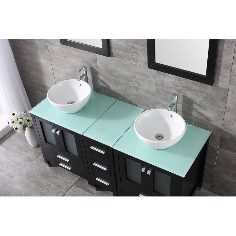 Nirvelli 61.5" Double Bathroom Vanity Set with Mirror, Black