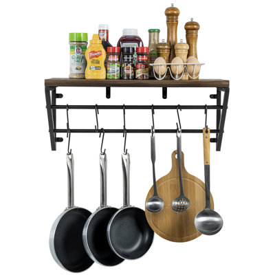 Metal/Wood Rectangle Wall Mounted Pot Rack