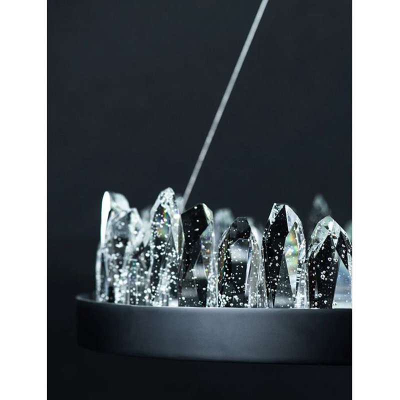 Lustre suspendu en cristal Parkes, Laiton antique, H 32 po x l 12 po x P 12 po, Transparent