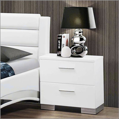 Contemporary High Gloss White Finish Nightstand Wooden Two Storage Drawers