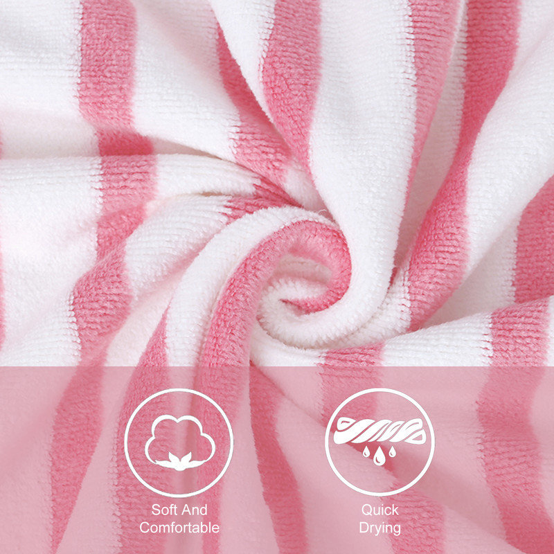 Microfiber Bath Towel Set for Bathroom,4 Pieces 27" x 55", Pink & White Stripe