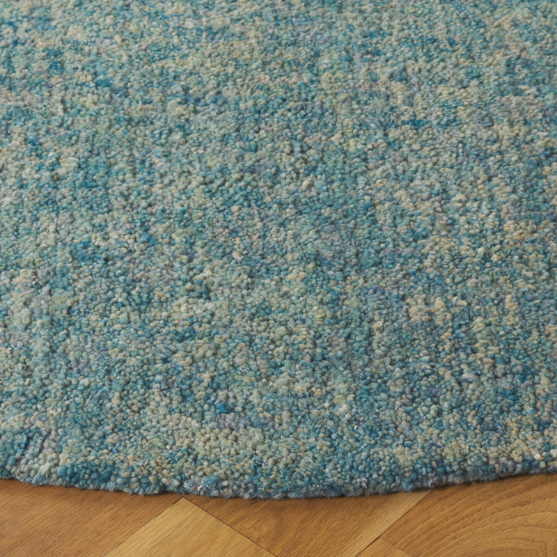 Lashica 101 Hand Tufted Imported Handspun Wool/Cotton No Pattern Indoor Use Only Rug in Light Blue/Beige, Round 6'