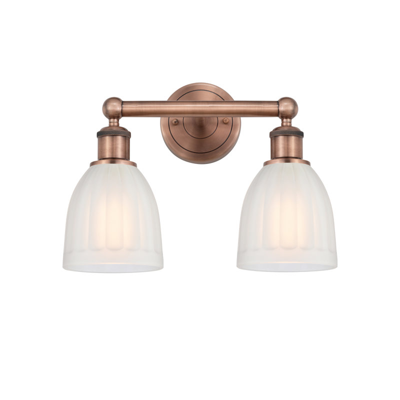 Éclairage pour meuble-lavabo à 2 lumières 14,75 po Radegonde, Blanc, Cuivre antique