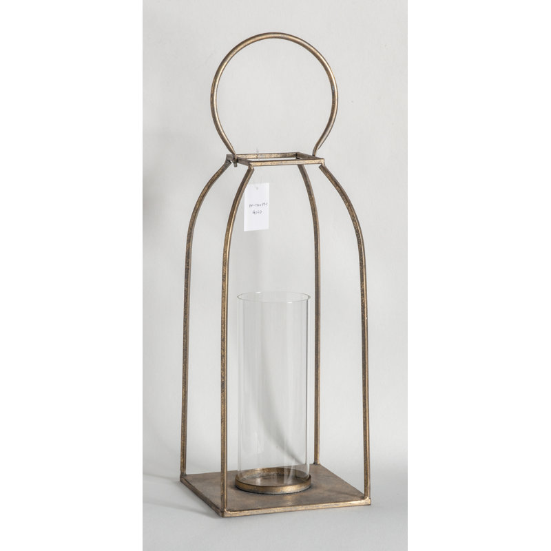 Alcora Glass Tabletop Lantern, Gold, 38cm H x 16cm W x 16cm D