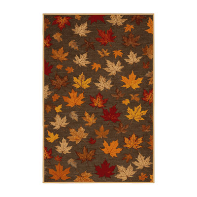 Machine Washable Botanical Brown Area Rug