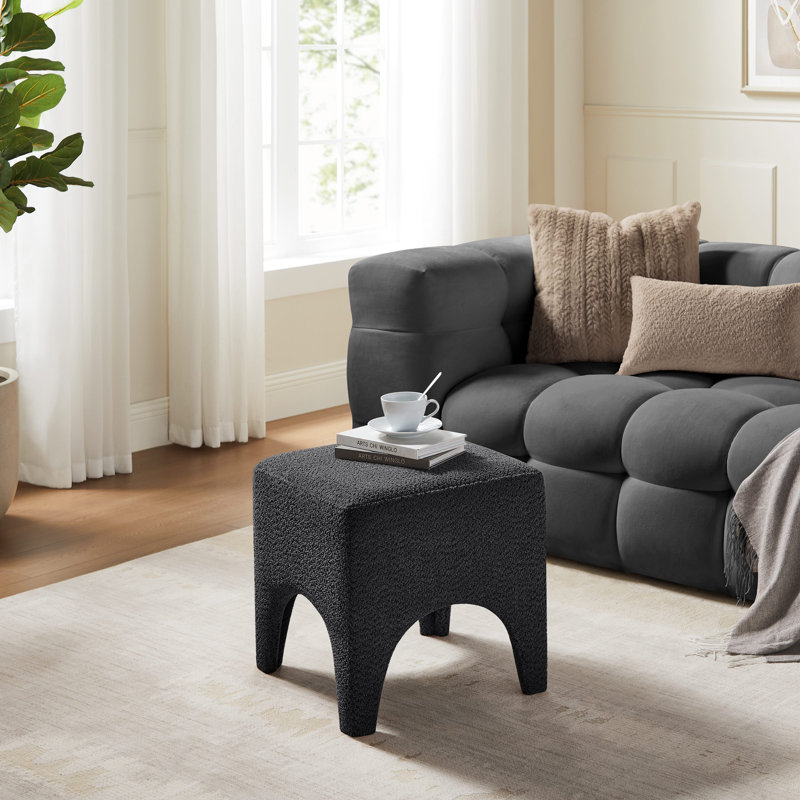 Modern Boucle Upholstered Ottoman, Shoe Changing Footrest, Makeup Stool(Set Of 2), Dark Gray