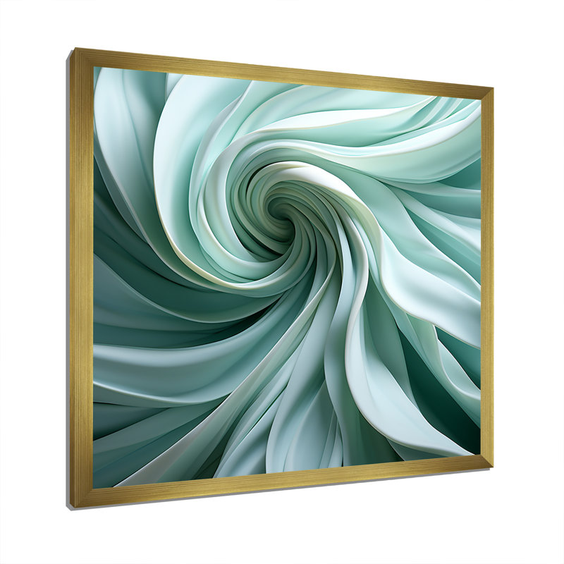 «Green Soft Fractal Spirals III - Abstract Spirals», art mural, Cadre doré simple, H 16 po x l 16 po x P 1 po