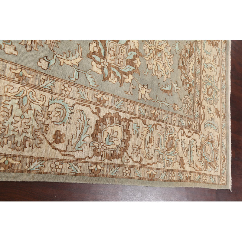 Tapis oriental floral à teinture végétale Ziegler noué à la main 9 x 12