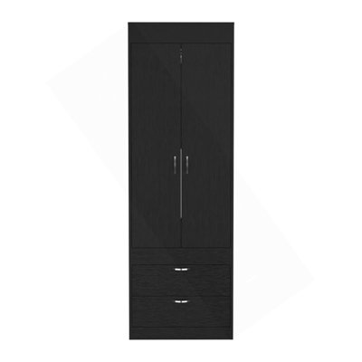 Armoire 70H "à deux portes Armoire, deux tiroirs, poignées en métal, tringle, noir