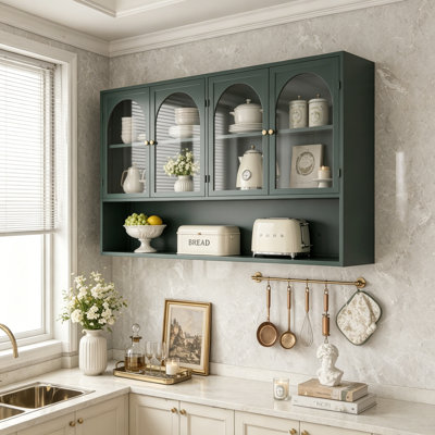 Armoire murale en verre à quatre portes avec cadre en fer
