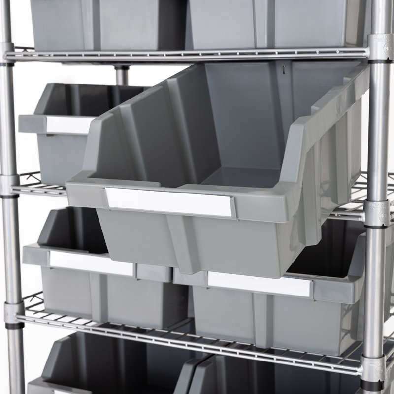 Gray 7-Tier Steel Wire Shelving Unit with 12 Bins