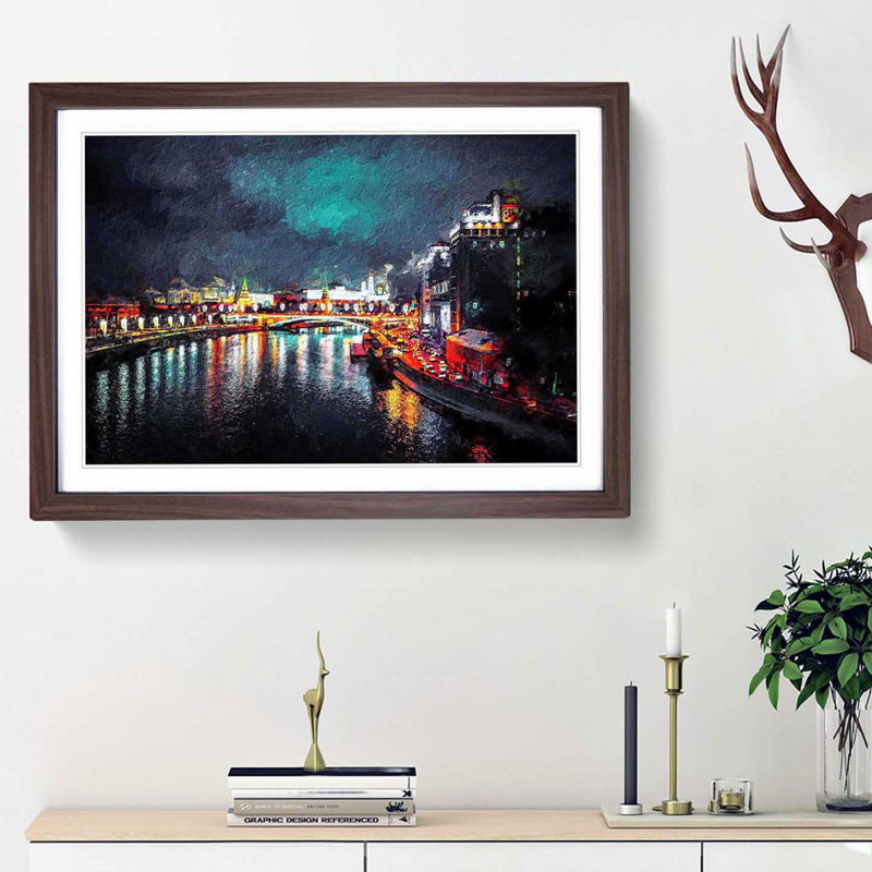 Moscow at Night - Picture Frame Painting Print, Walnut Framed, 48cm H x 65cm W x 2cm D