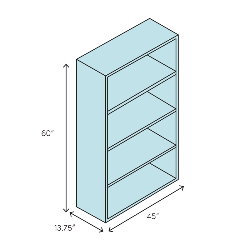 Rafeef Bookcase, Bright White Oak, (4 Shelves) 60” H x 45” W x 14” D