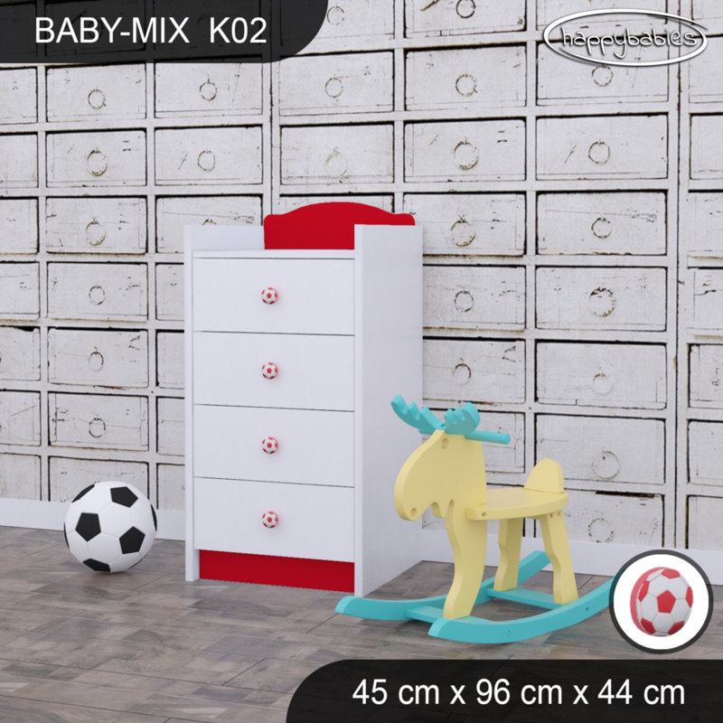 Baby Mix Kids 4 - Drawer Dresser, Red