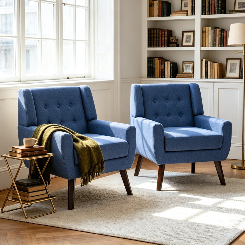 Fauteuil Davey, Mélange de lin bleu