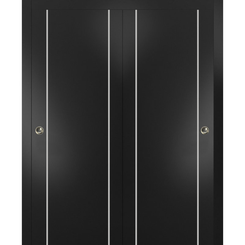 Portes coulissantes de placard avec quincaillerie Planum 0410 Noir mat, rails robustes, moulures, garnitures, ensemble de quincaillerie, portes de placard de chambre modernes en bois massif - 36 po x 96 po (2 x 18 x 96 po)