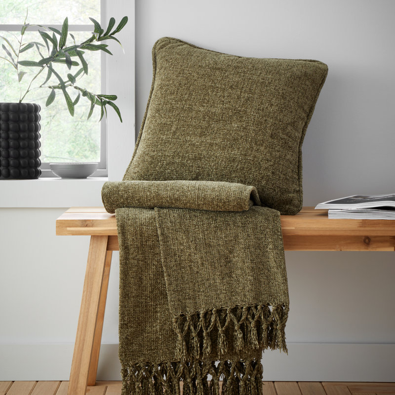 Wilson Plain Chenille Blanket Throw, Olive